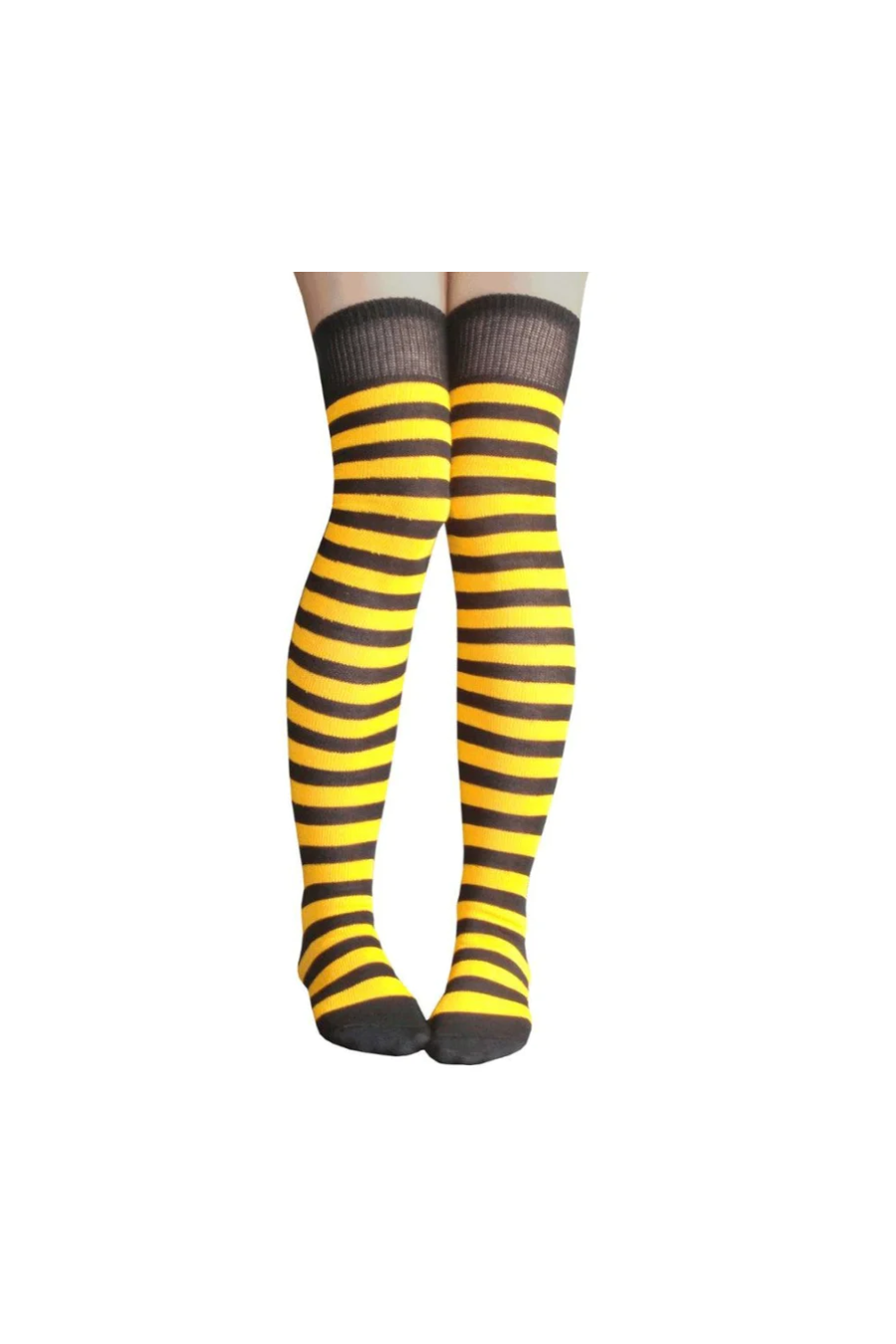 Medias Altas De Rayas Dorado/Negro