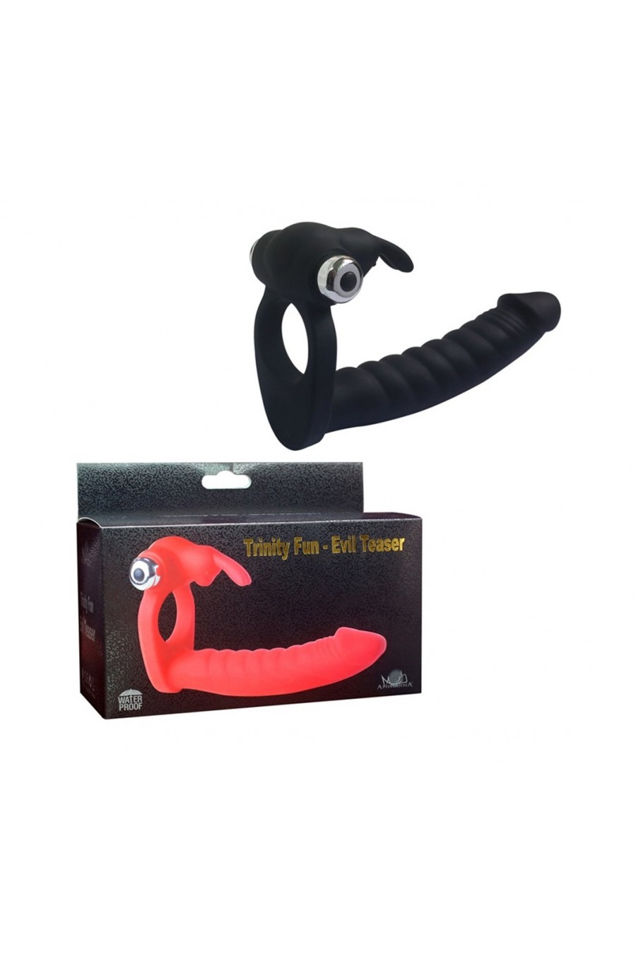 Anillo conejito vibrador con dildo para doble penetración