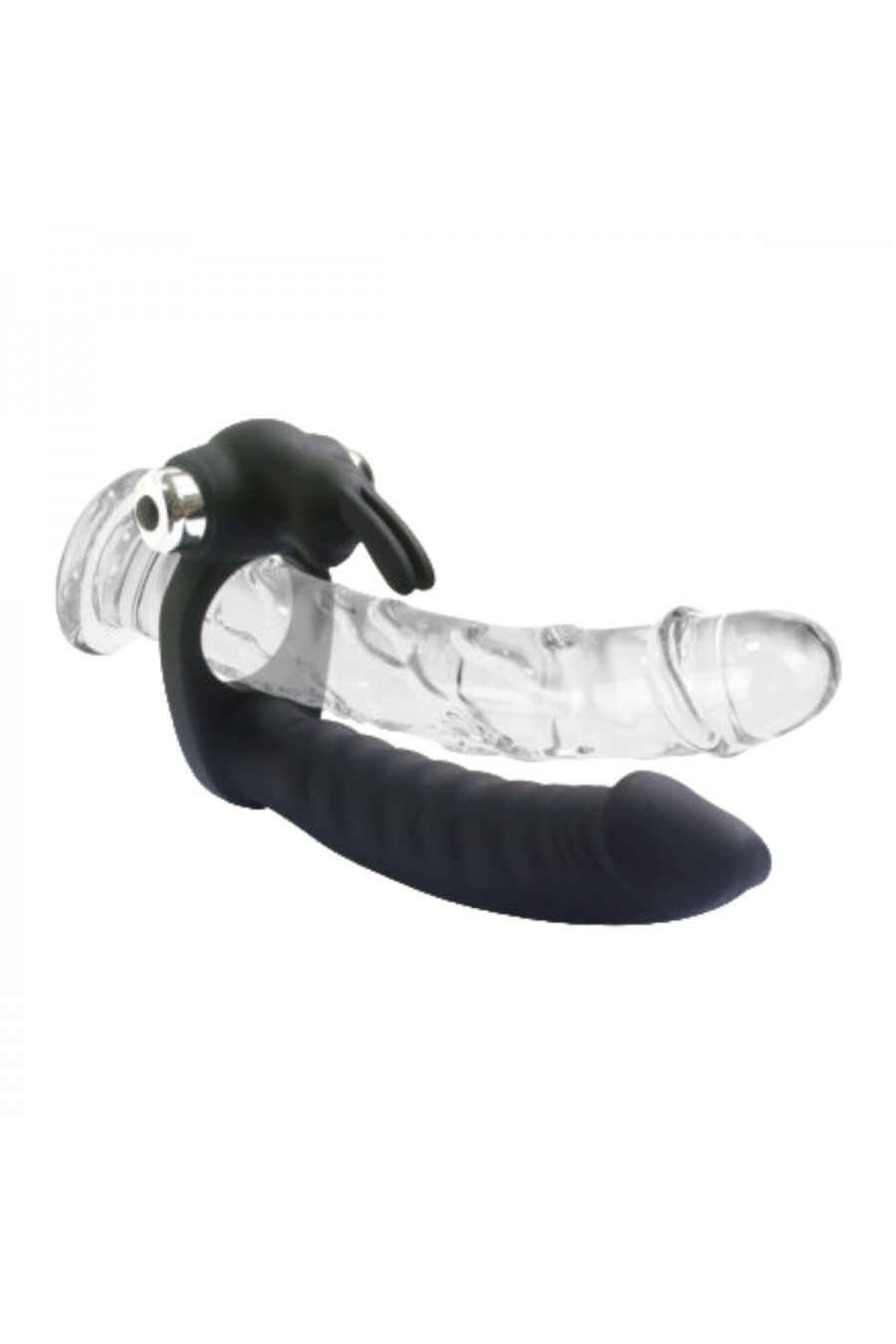 Anillo conejito vibrador con dildo para doble penetración