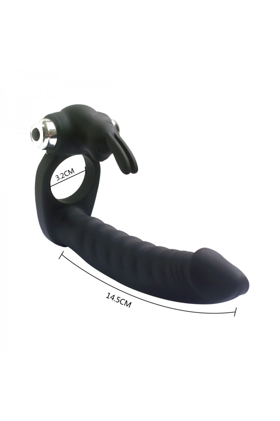 Anillo conejito vibrador con dildo para doble penetración