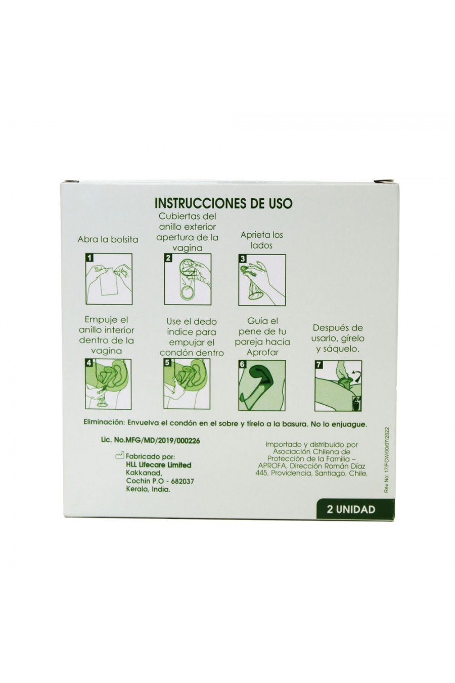 2 Condones de Vagina APROFAR / Interno / Femenino (caja 2 unidades)