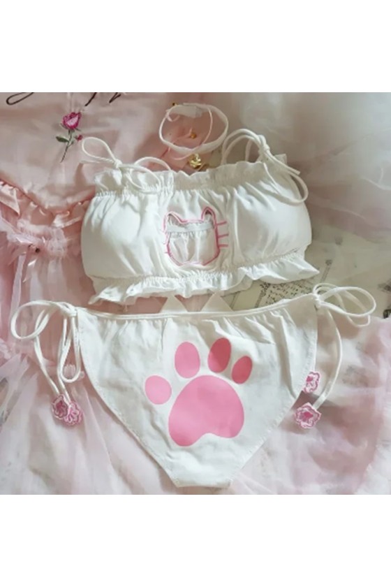 Conjunto Kawaii Gatito Negro Rosa / Blanco Rosa