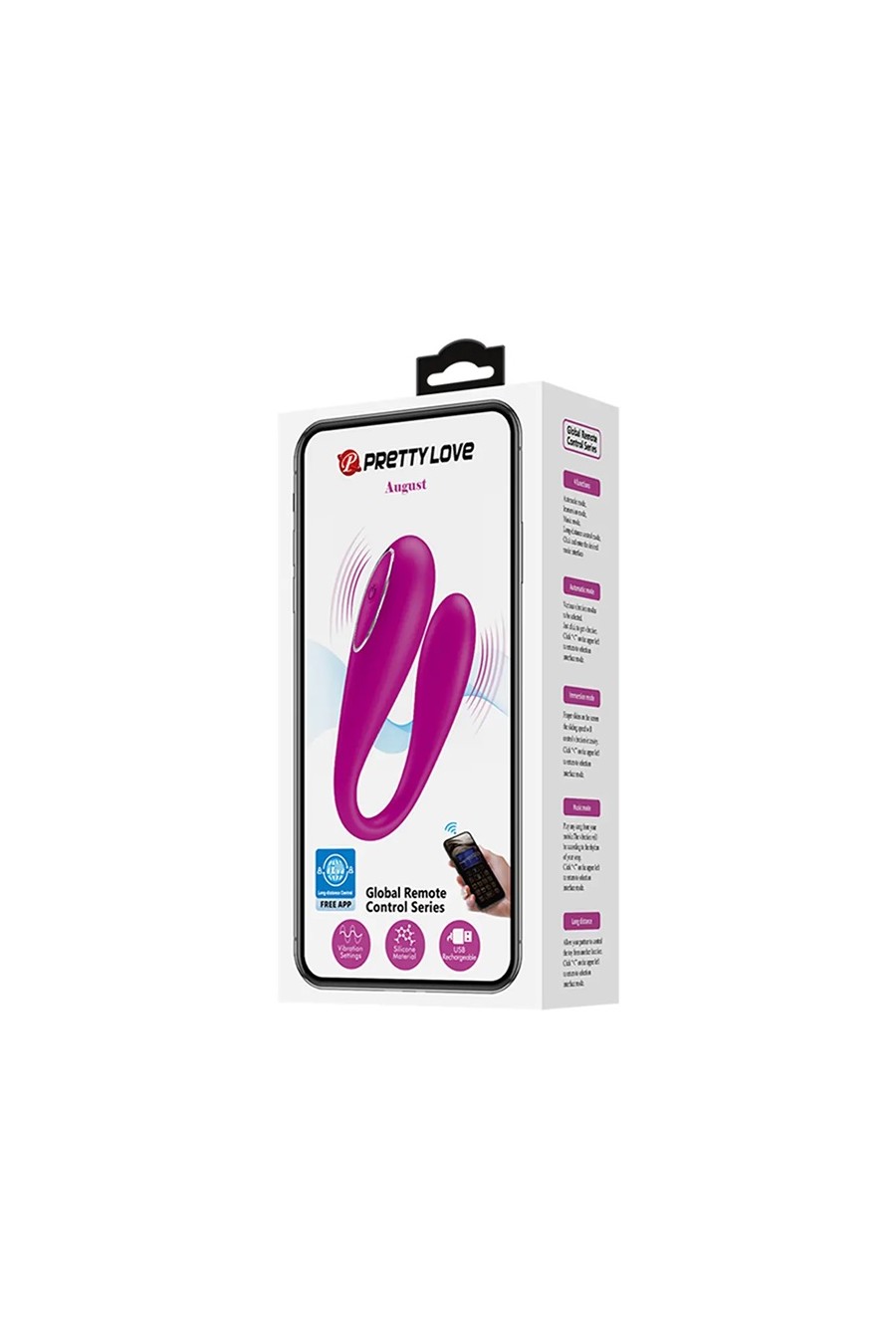 Vibrador recargable tipo U control bluetooth - August