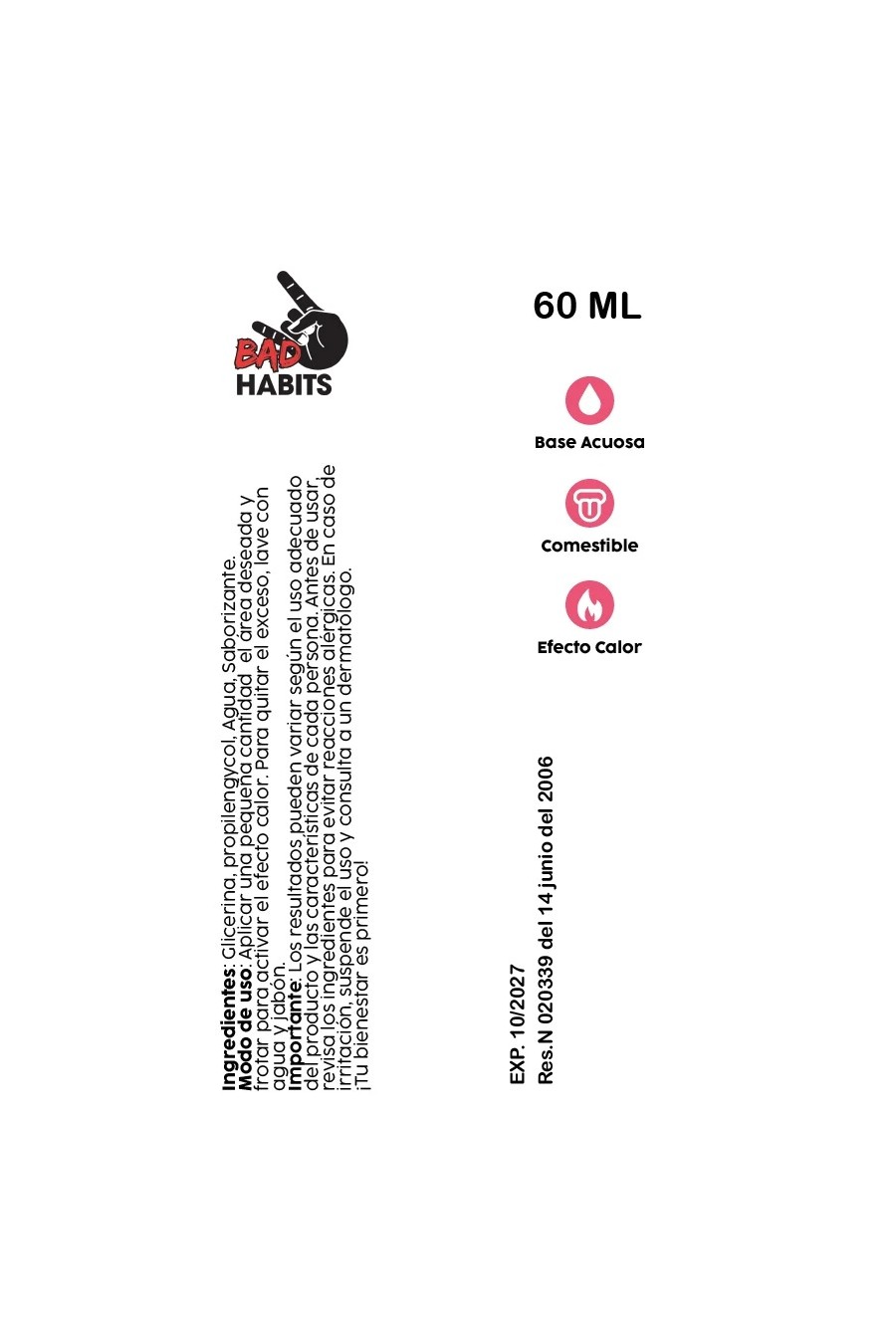 Lubricante sabor Chocolate Efecto calor 60ml Bad Habits