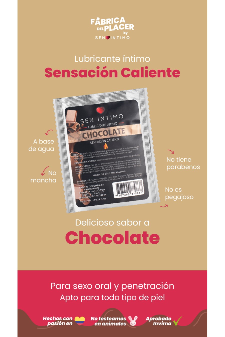 Gel Lubricante Sabor Chocolate – Efecto Calor  Sen Intimo