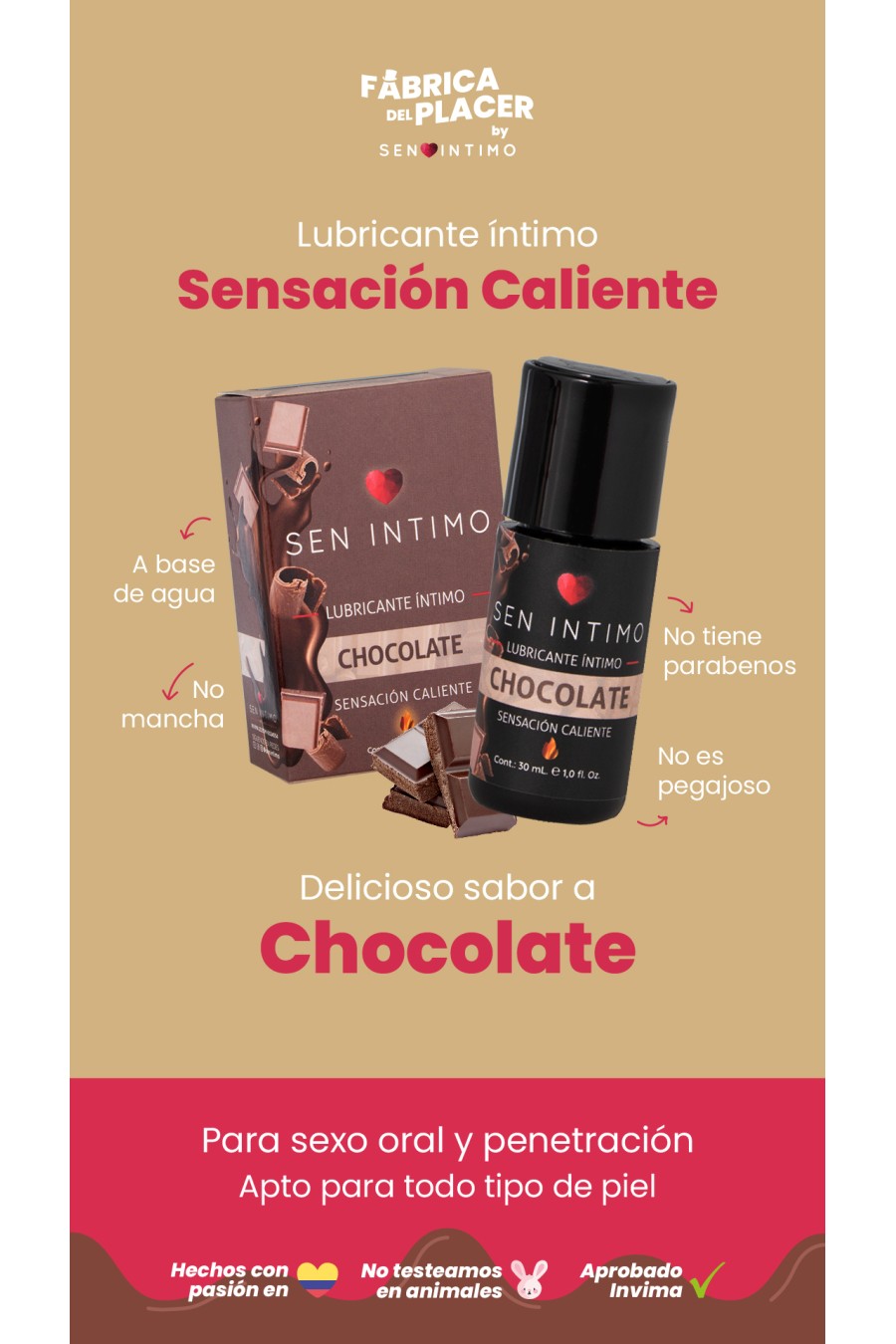 Gel Lubricante Sabor Chocolate – Efecto Calor Sen Intimo 30ml