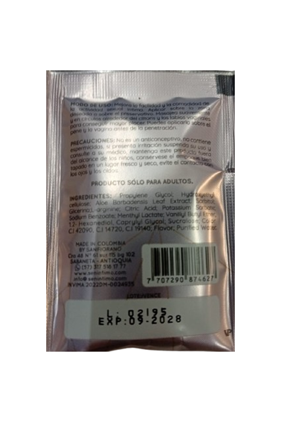 Gel Lubricante Multisensorial Sen Intimo 7ml